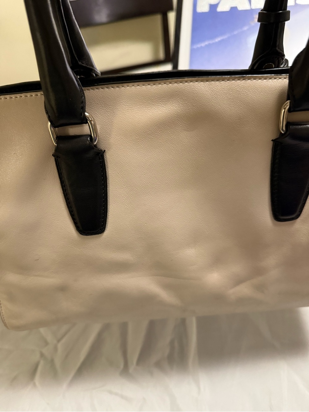 Coach Two-Tone Leather Tote in Cream and Black - Picture 8 of 11